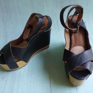 Dolce Vita Sandals Womens 6.5 Ankle Strap Wedge Black Leather Wrapped Open Toe